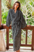 Rayon robe, 'A Thousand Swirls' - Black and White Rayon Robe from Indonesia