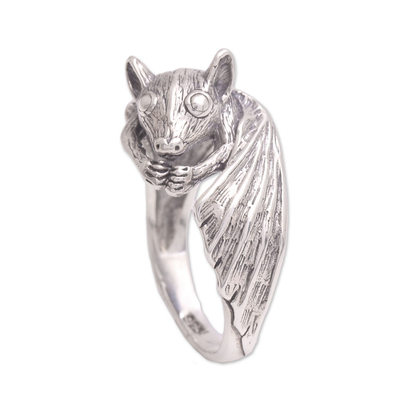 Handcrafted Sterling Silver Bat Cocktail Ring from Bali