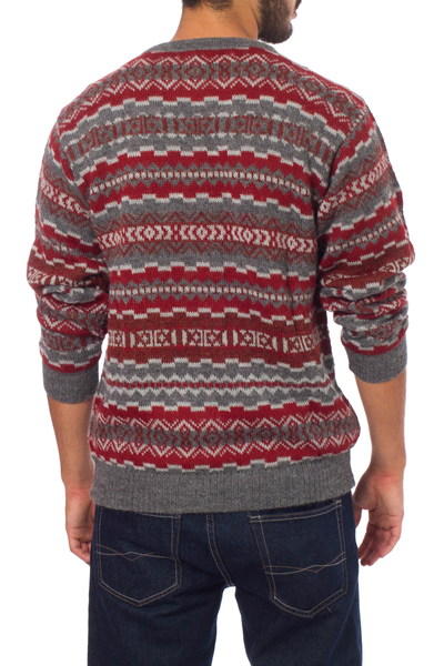 Men's 100% alpaca sweater, 'Ice Fire' - Men's Alpaca Wool Pullover Sweater