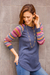 Cotton blend sweater, 'Andean Walk in Azure' - Azure Blue Tunic Sweater with Multi Color Patterned Sleeves (image 2) thumbail