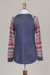 Cotton blend sweater, 'Andean Walk in Azure' - Azure Blue Tunic Sweater with Multi Color Patterned Sleeves (image 2f) thumbail
