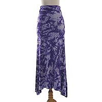 Falda larga de punto de mezcla de rayón teñida anudada, 'Aspiring Purple' - Falda larga de rayón teñida anudada morada y blanca de Indonesia