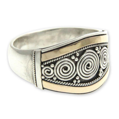 Gold accent signet ring, 'Celuk Legend' - Sterling Silver and Gold Accent Ring