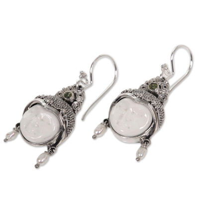 Pendientes colgantes de perlas y peridotos - Pendientes de hueso tallado con perlas y peridotos