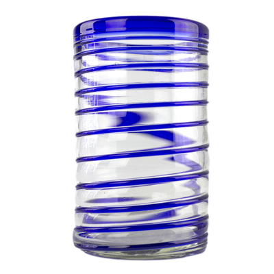 Trinkgläser aus mundgeblasenem Glas, (4er-Set) - Handgeblasenes, recyceltes Glas, blau gestreift, Set mit 4 Gläsern
