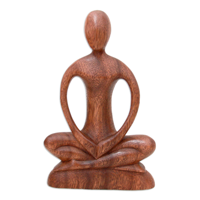 Wood sculpture, 'Meditative Calm' - Handcrafted Wood Yoga Sculpture