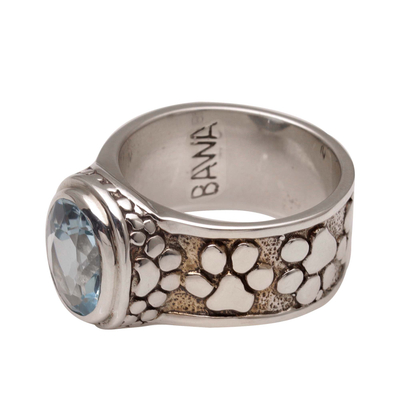 Blue topaz cocktail ring, 'Puppy Patter' - Handmade 925 Sterling Silver Blue Topaz Cocktail Ring