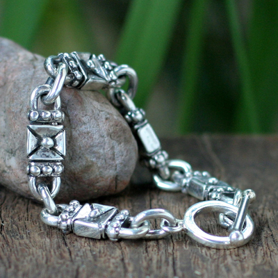 Sterling silver link bracelet, 'Lock and Key' (7 inch) - Sterling Silver Link Bracelet (7 inch)