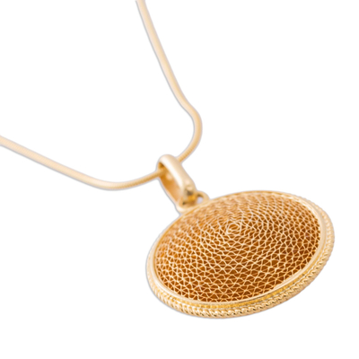 Gold plated filigree necklace, 'Coricancha' - Handcrafted Filigree Gold Plated Pendant Necklace