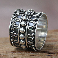 Sterling silver band ring, 'Moon Journey' - Balinese Handcrafted Wide Silver Band Ring