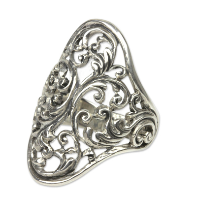 Sterling silver cocktail ring, 'Celuk Fern' - Sterling Silver Ring