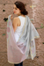 Mantón de algodón y seda, 'Fortune's Elegance' - Mantón estampado en bloque de algodón y seda rosa sobre gris