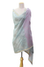 Mantón de algodón y seda, 'Fortune's Elegance' - Mantón estampado en bloque de algodón y seda rosa sobre gris