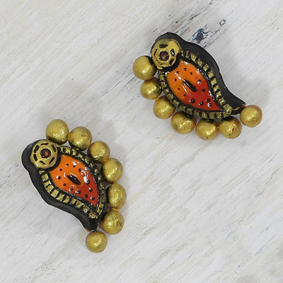 Ceramic drop earrings, 'Deep in the Rain Forest' - Traditional Indian Handcrafted Terracotta Drop Earrings