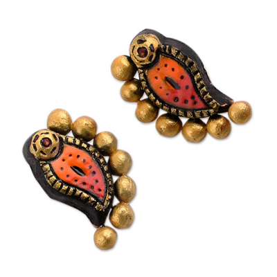 Ceramic drop earrings, 'Deep in the Rain Forest' - Traditional Indian Handcrafted Terracotta Drop Earrings
