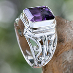 Men's Sterling Silver and Amethyst Ring, 'Wisdom Warrior'