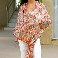 Silk batik shawl, 'Bird of Paradise' - Batik Silk Shawl from Indonesia