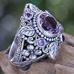3.4 Carat Amethyst and Sterling Silver Ring, 'Nature's Splendor'