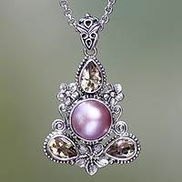 Cultured pearl and citrine floral necklace,