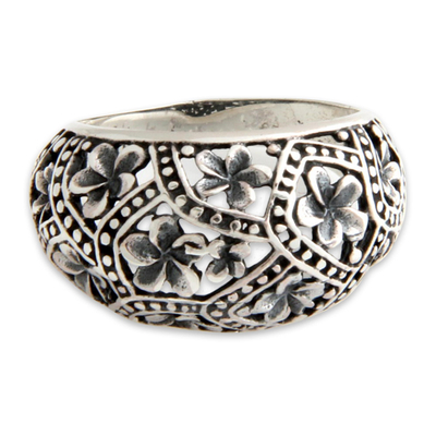 Sterling silver flower ring, 'Frangipani Mystique' - Handmade Floral Sterling Silver Dome Ring