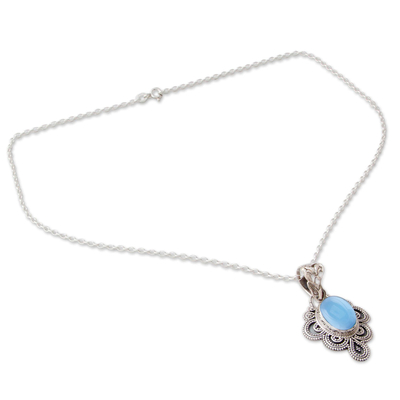 Chalcedony pendant necklace, 'Blue Antique Radiance' - Handcrafted Antique Style Silver and Chalcedony Necklace