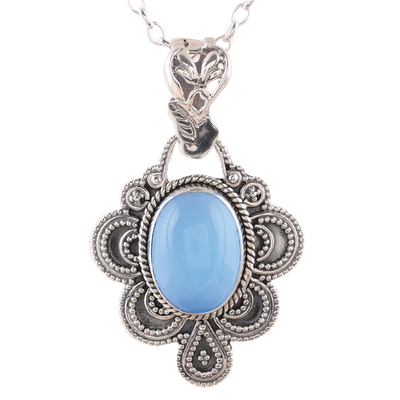 Chalcedony pendant necklace, 'Blue Antique Radiance' - Handcrafted Antique Style Silver and Chalcedony Necklace
