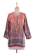 Embroidery trim tunic, 'Palace Intrigue' - Embroidered Tunic in Pumpkin and Blush from India (image 2a) thumbail