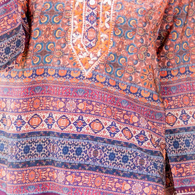 túnica ribete bordado - Túnica bordada en calabaza y rubor de la India