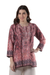 Embroidered tunic, 'Antique Petal' - Embroidered Tunic in Petal Pink and Cream from India