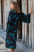 Rayon batik robe, 'Night Dragonflies' - Handcrafted Black Batik Robe with Dragonflies from Bali (image 2c) thumbail