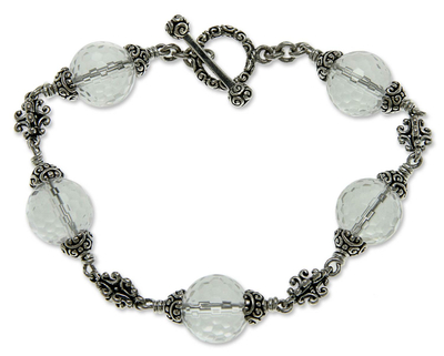 Quartz beaded bracelet, 'Regal Elegance' (7.25 inches) - Quartz Beaded Bracelet (7.25 Inches)