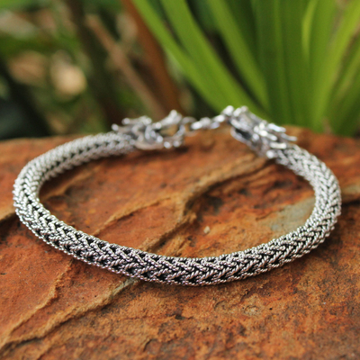 Men's sterling silver bracelet, 'Magical Nagas' - Men's Handcrafted Sterling Silver Chain Bracelet