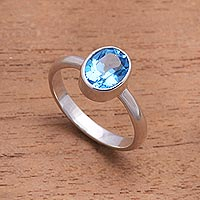 London blue topaz single stone ring, 'True Emotion' - London Blue Topaz and Sterling Silver Ring