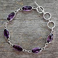 Amethyst tennis bracelet, 'Regal Violet' - Unique Sterling Silver and Amethyst Link Bracelet
