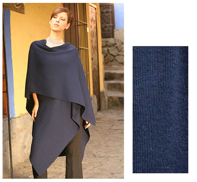Alpaca blend shawl, 'Versatile Blue' - Alpaca Wool Solid Blue Shawl Wrap
