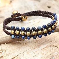 Lapis lazuli wristband bracelet, 'Blue Joy' - Lapis Lazuli and Brass Wristband Bracelet