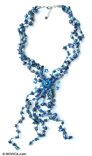Lapis lazuli pendant necklace, 'Blue Garlands' - Lapis Lazuli Chip Pendant Necklace