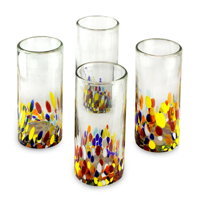 Highball glasses, 'Confetti' (set of 4) - Colorful Handblown Glass Highball Cocktail (Set of 4)