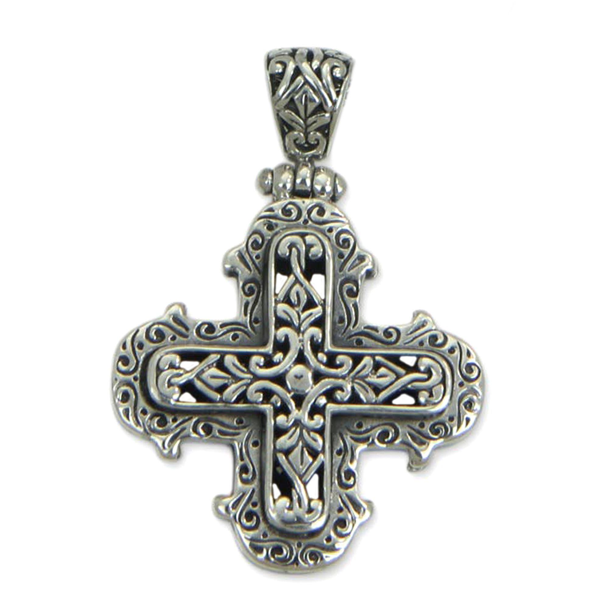 Ornate Sterling Silver Cross Pendant from Bali - Glorious Faith | NOVICA