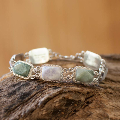 Jade link bracelet, 'Maya Meadow' (7.25 inch) - Jade Link Bracelet