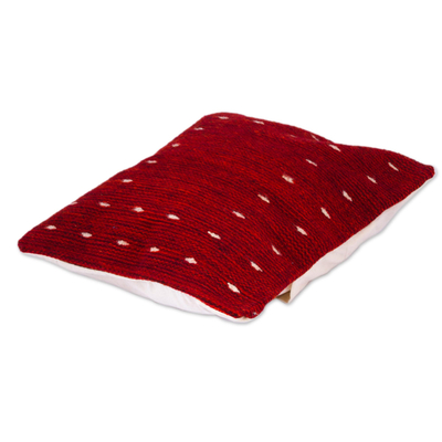 Wool cushion cover, 'Dotted Passion in Red' - Handwoven Wool Cushion Cover in Red from Mexico