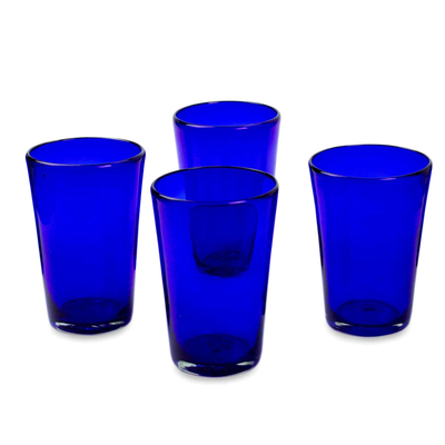 Handblown Recycled Glass Tumbler Drinkware (Set of 6) Blue - Cobalt Angles