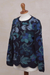 100% alpaca cardigan, 'Sea Blooms' - 100% Alpaca Blue Cardigan Sweater with Floral Motif (image 2e) thumbail