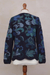 100% alpaca cardigan, 'Sea Blooms' - 100% Alpaca Blue Cardigan Sweater with Floral Motif (image 2f) thumbail