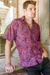 Men's cotton batik shirt, 'Purple Jungle' - Purple and Magenta Cotton Batik Shirt for Men from Bali (image 2) thumbail