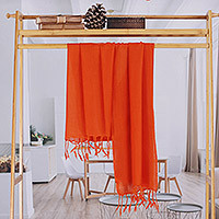 Men's wool scarf, 'Kashmiri Fire' - Men's Woven Wool Orange-Red Scarf from India