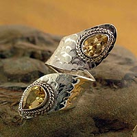Citrine wrap ring, 'Golden' - Sterling Silver Wrap Ring with Citrine Gemstone Jewelry