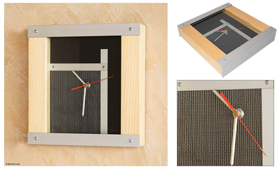 Wood and aluminum wall clock, 'To the Future' - Wood and aluminum wall clock
