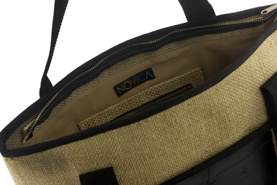 Jute shoulder bag, 'Road Trip' - Handcrafted Jute Shoulder Bag with Recycled Rubber Trim