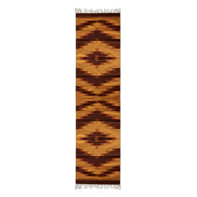 Corredor de lana zapoteca, 'Dunas' (tamaño personalizado, 2,5 pies x 11,5 pies) - Corredor de lana zapoteca en ocre y marrón (2,5x11,5)